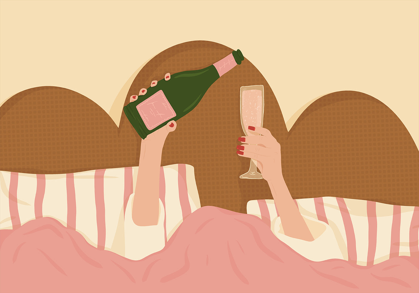 Champagner im Bett Illustrationsposter