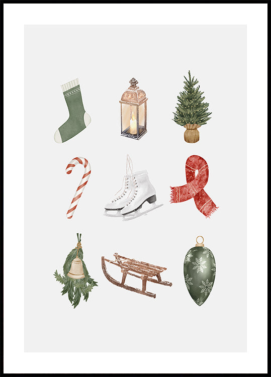 Nine Cute Christmas Items Plakat