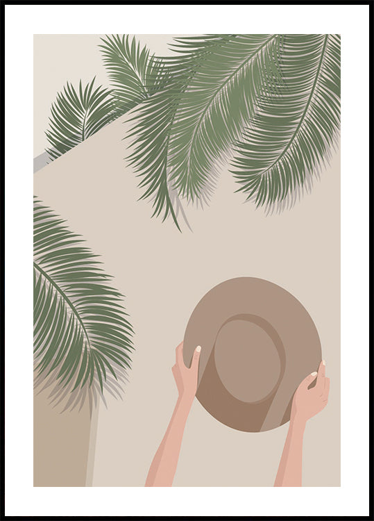 Genießen Sie den Moment 1, Poster mit tropischen Palmen und Sommerhüten