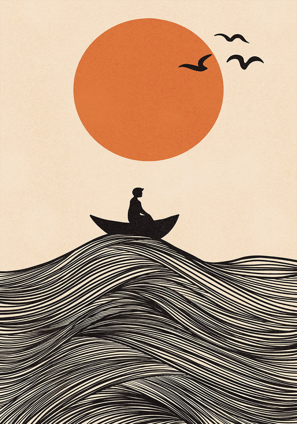 Poster mit Boot und Sonne