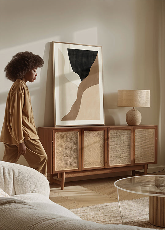 Abstraktes Kunstposter in Beige und Braun