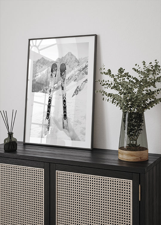 Ski Snow Alps Black and White Plakat