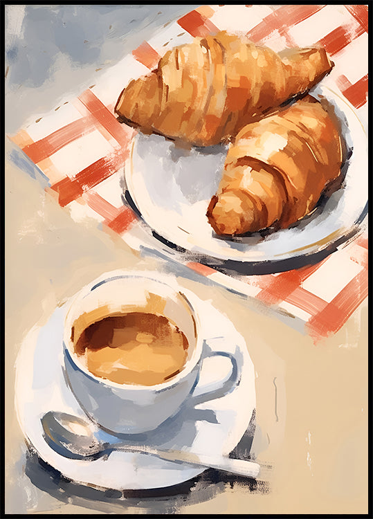 Croissants and Espresso, Café Breakfast, French-italian Brunch Plakat - Posterbox.dk