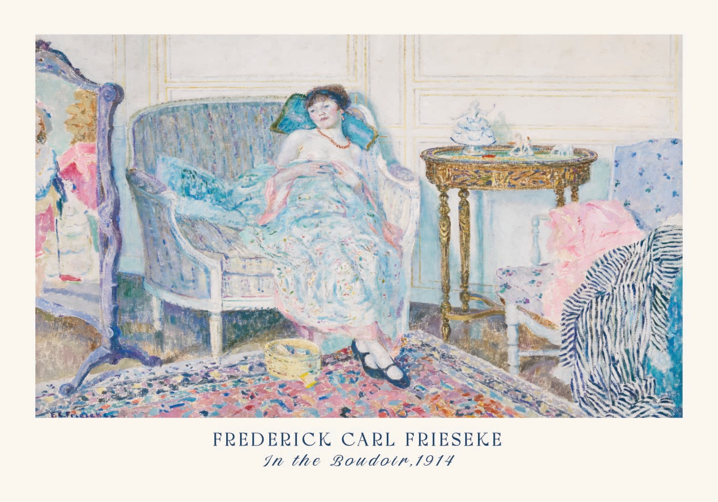 In the Boudoir Feminine Interior Impressionist, Frederick Carl Frieseke 1914 Plakat - Posterbox.dk