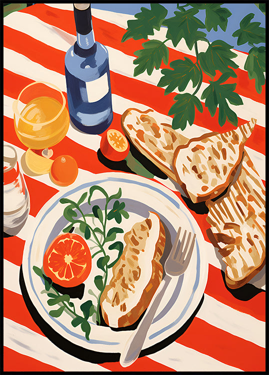 Mediterranean Brunch, Striped Tablecloth Plakat - Posterbox.dk