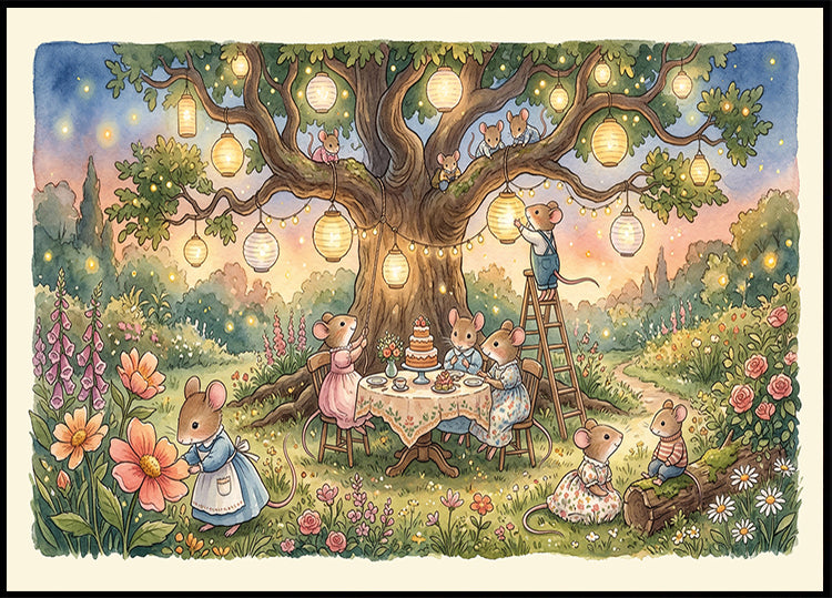 Whimsical Mice Garden Party Poster - Posterbox