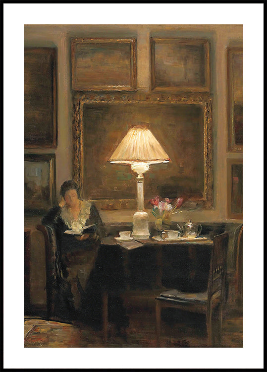 Carl Vilhelm Holsoe-ALady Reading by Lamplight Poster - Posterbox