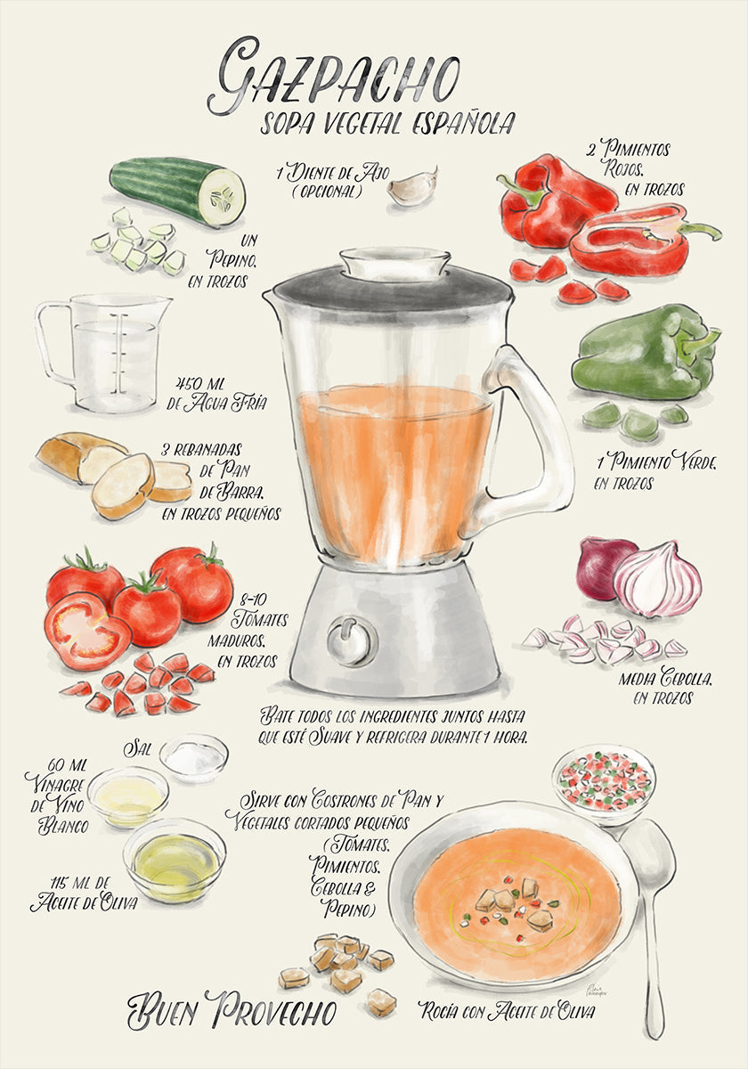 Illustriertes Gazpacho-Rezept auf Spanisch (NEU)