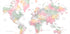 Pastel watercolor world map with cities, Anjah - Posterbox