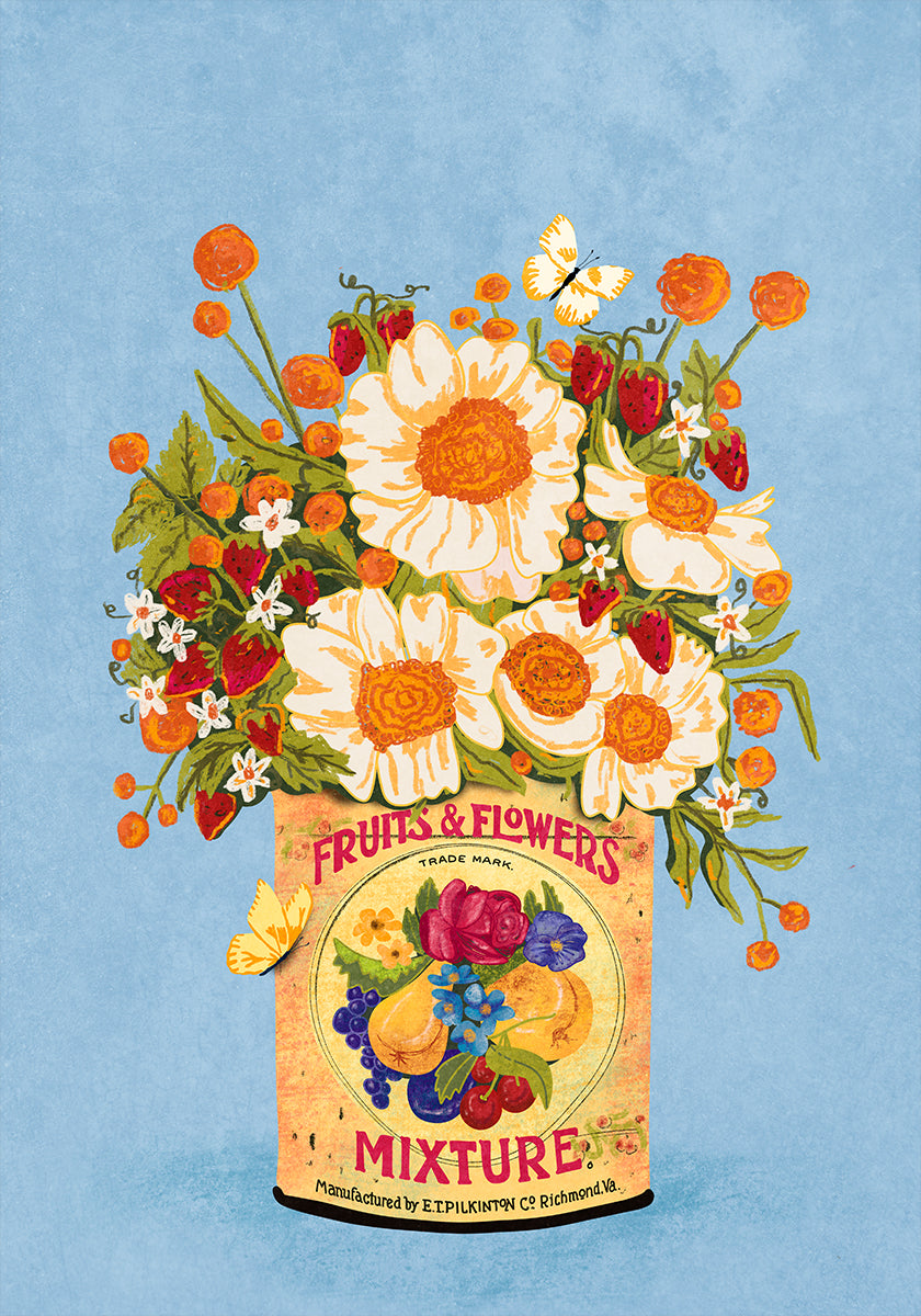 Blumen in einer Vintage-Teedose
