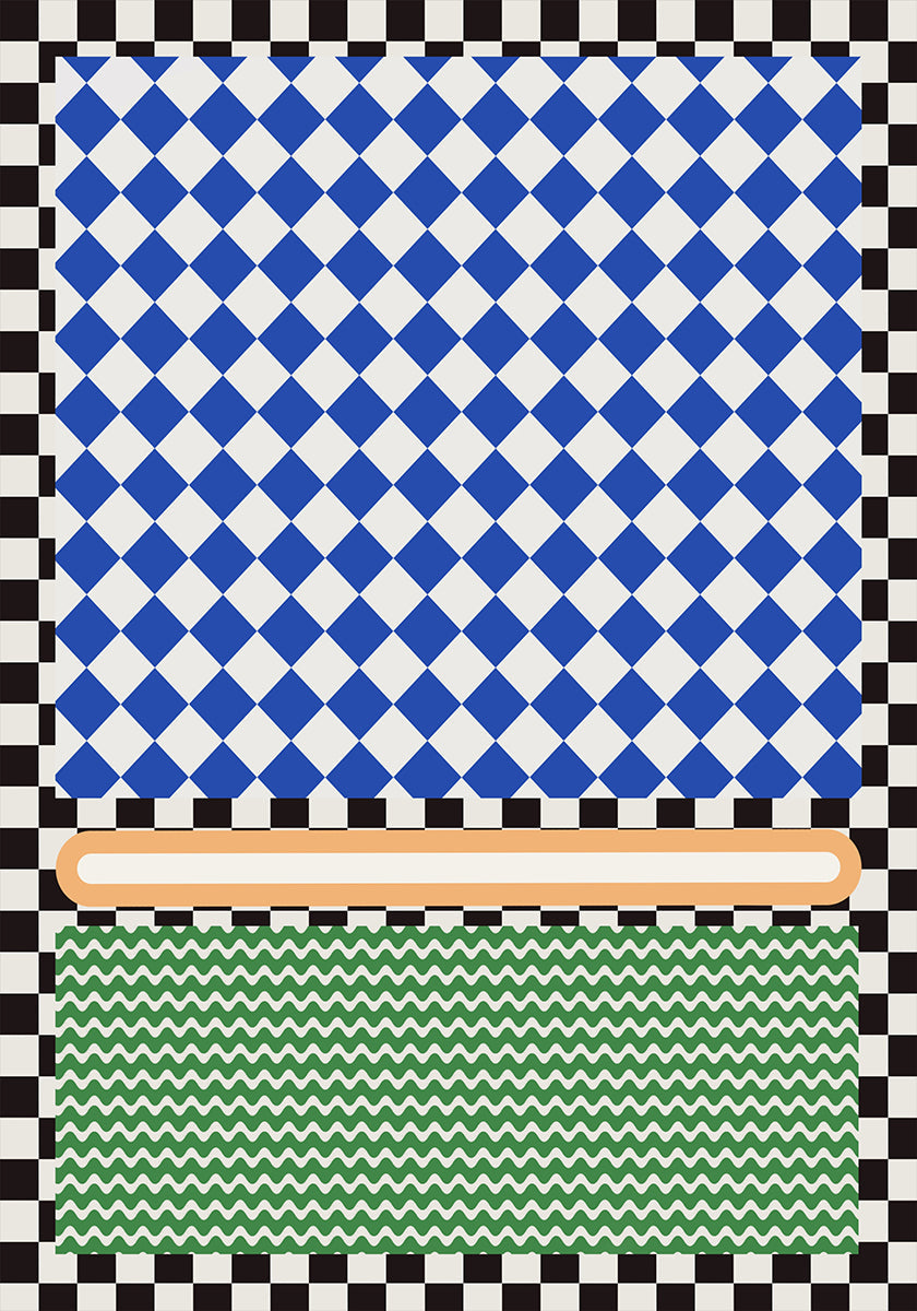 Geometrisches Muster mit blauen und weißen Diamanten