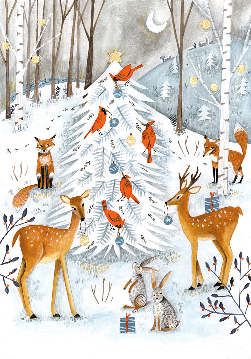 Christmas in the winter animal forest Plakat