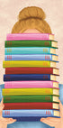 Girl With Stack of Books Poster, Pastel Book Lover Wall Art, Cute Reading Illustration Print for Library or Study Room - Posterbox