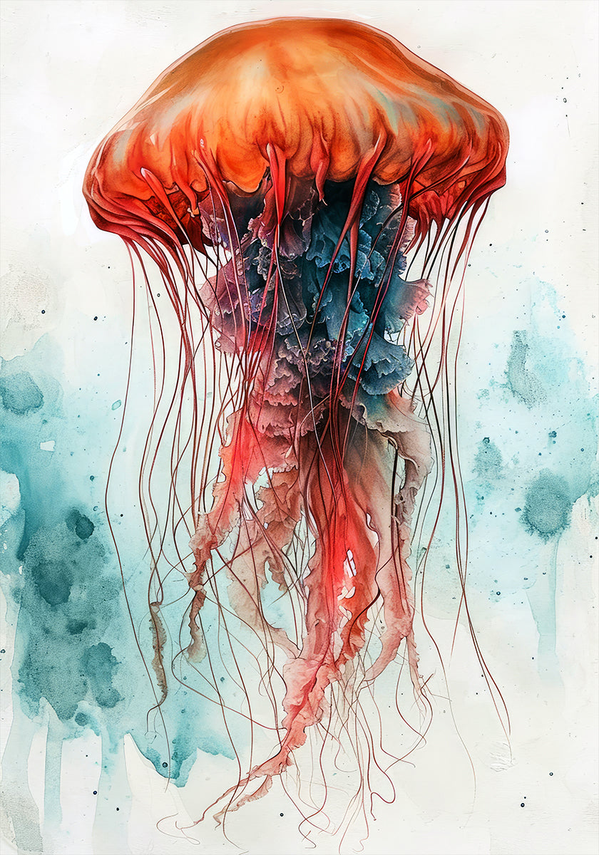 Tier-Aquarell-Kunst-Medusa-Meeresleben-Poster
