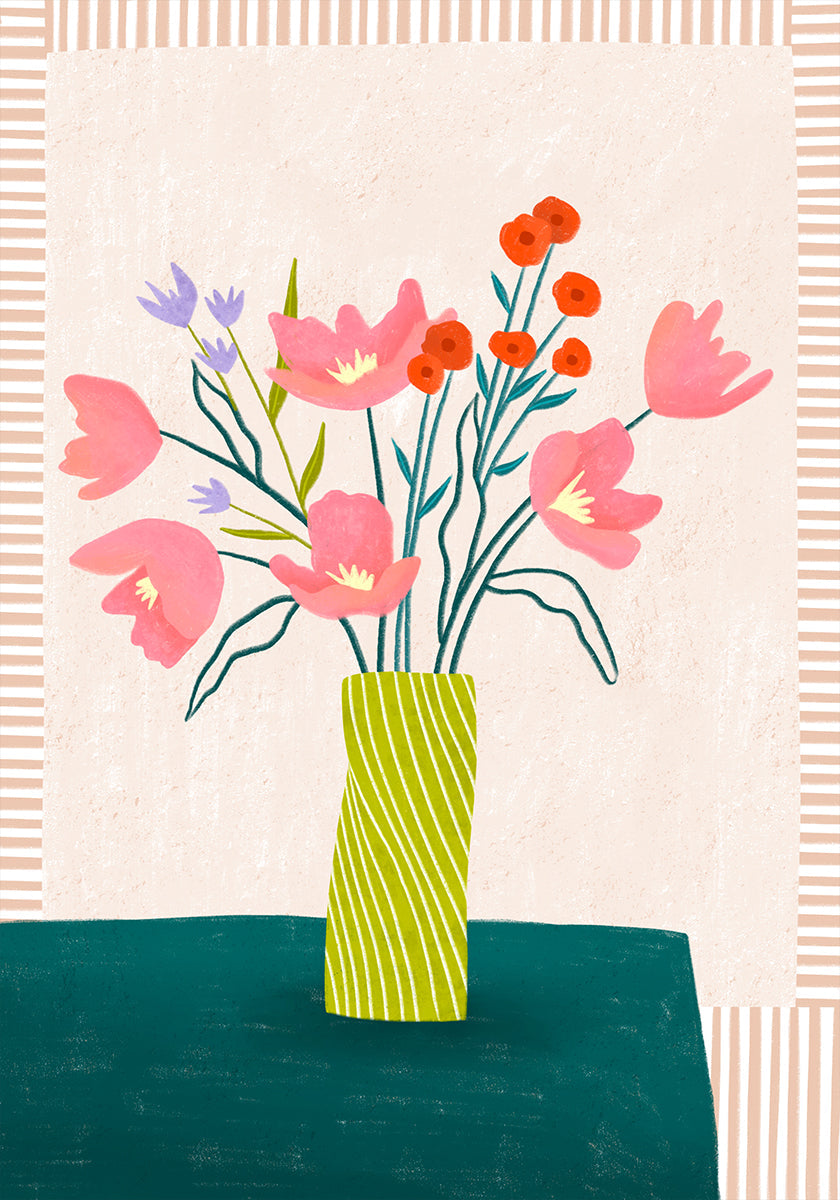 Bunte Blüten in Streifen