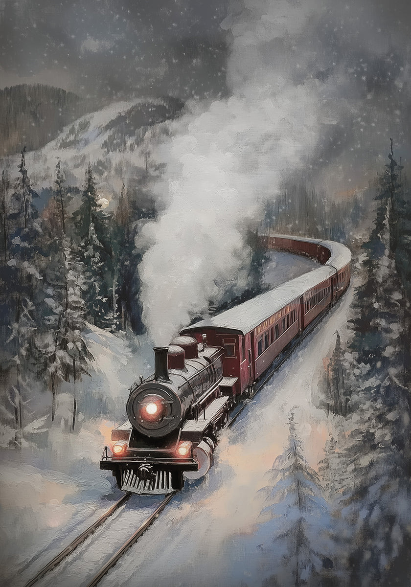 Schneefall-Dampfzug-Poster