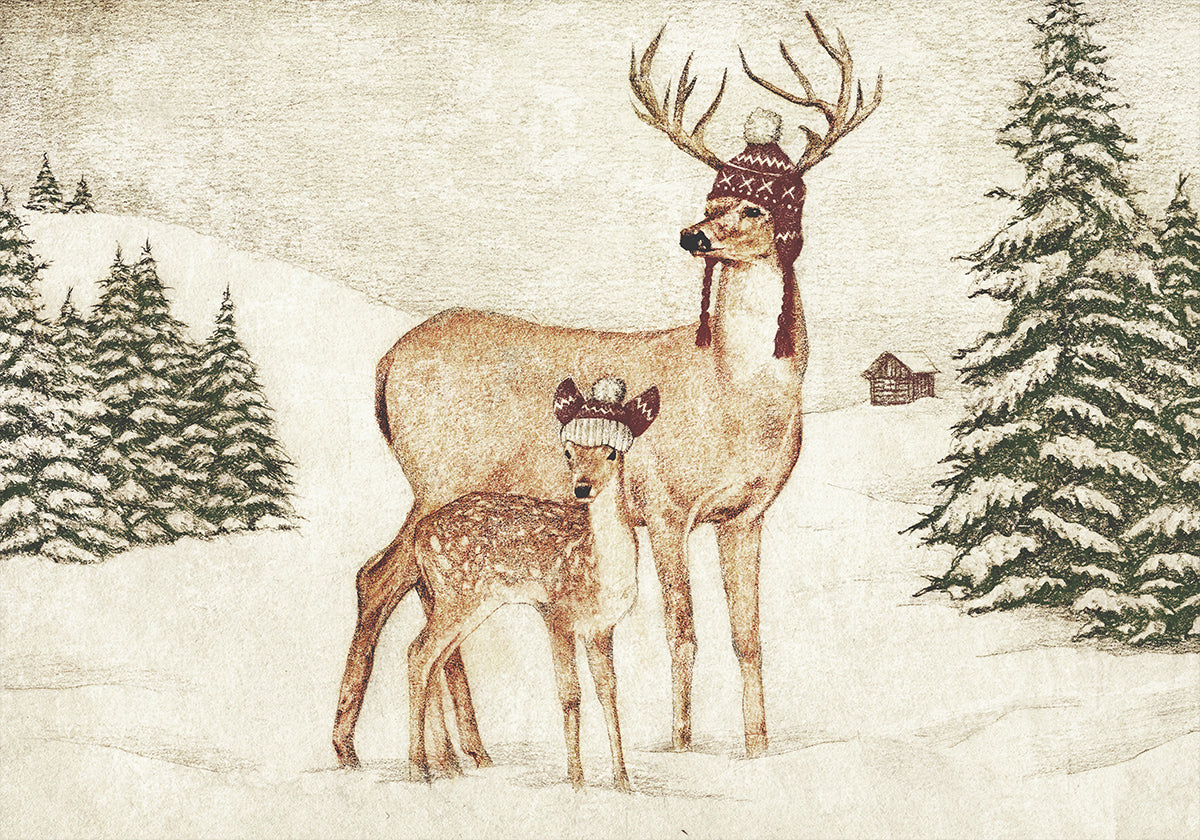 Deer Wearing Cozy Hats Plakat