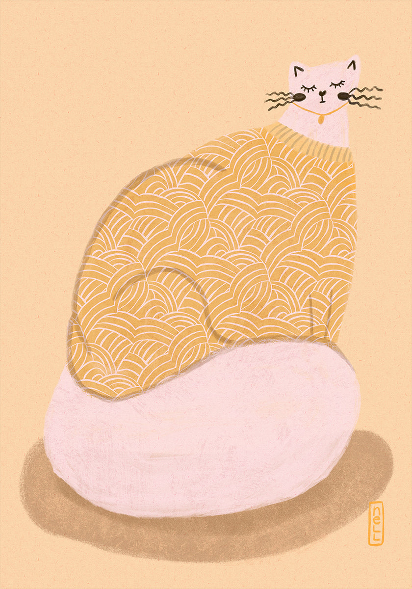 Katze in einem buttergelben Jersey-Illustrationsposter