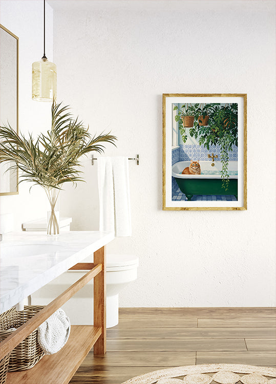 Botanical Bath Cat Poster - Posterbox
