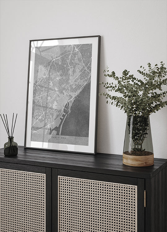 Map of Barcelona (Spain) in gray vintage style (NEW) - Posterbox