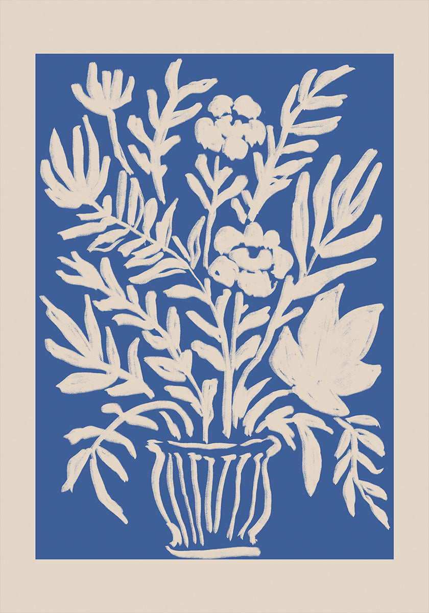 Cobalt Blue Floral Block Print Plakat - Posterbox
