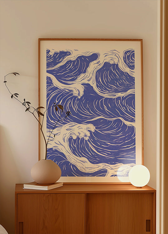 Abstract Blue Ocean Waves Plakat - Posterbox