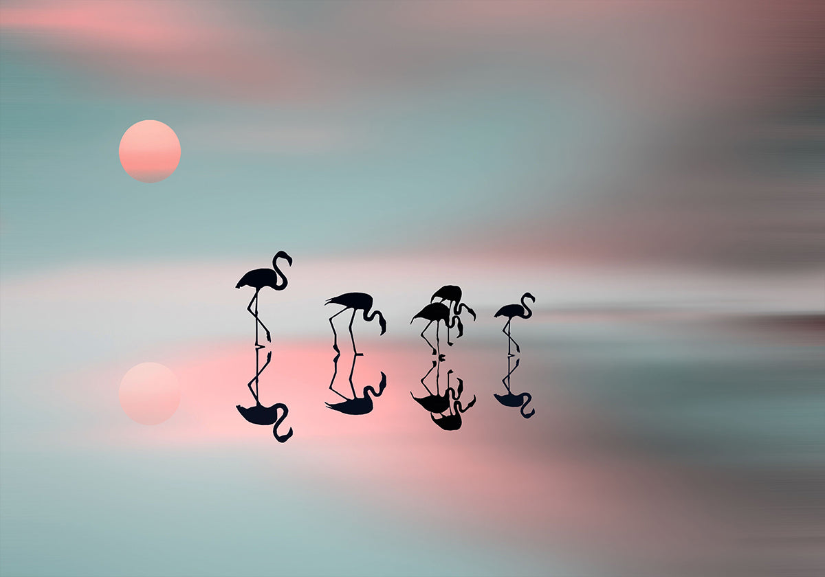 Familienflamingos. Poster