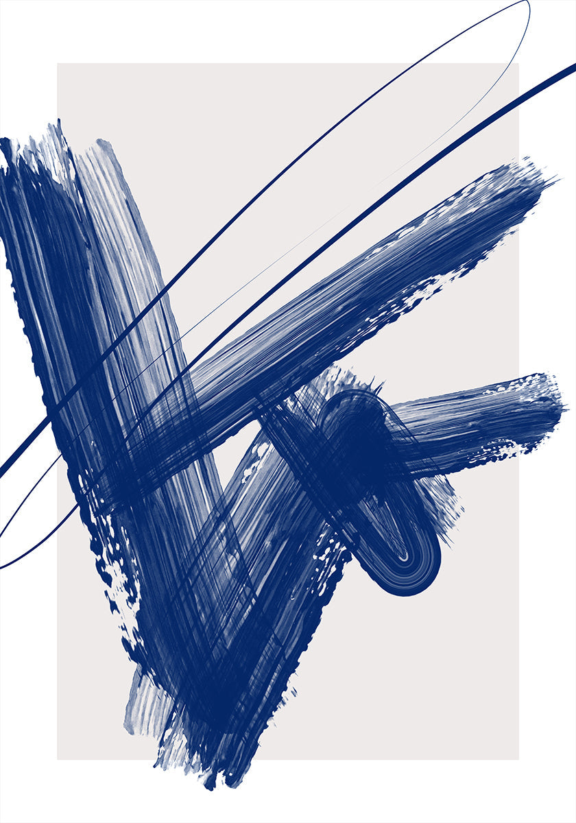 Plakat mit kräftigen blauen Pinselstrichen