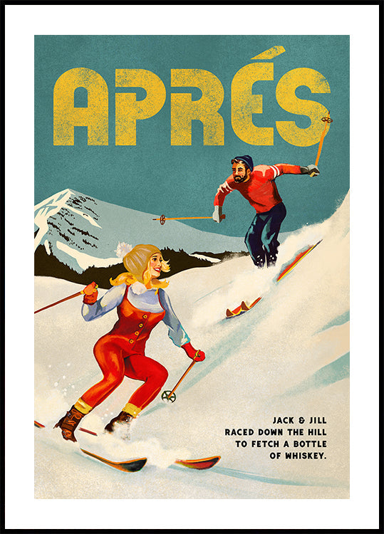 Vintage Pin Up Après-Whisky-Ski-Paar-Poster