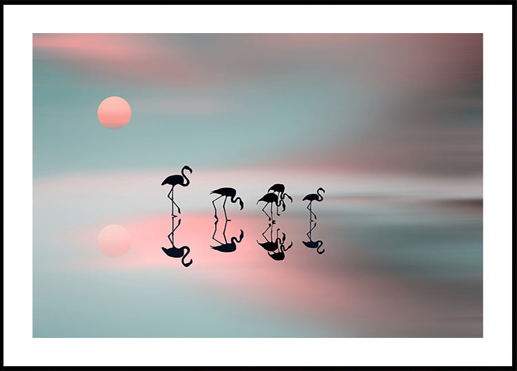 Familienflamingos. Poster