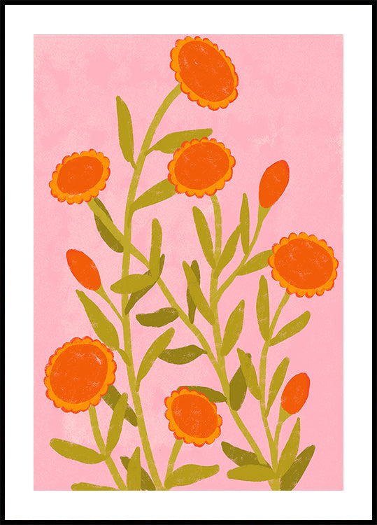Poster mit leuchtend orangefarbenen Blumen