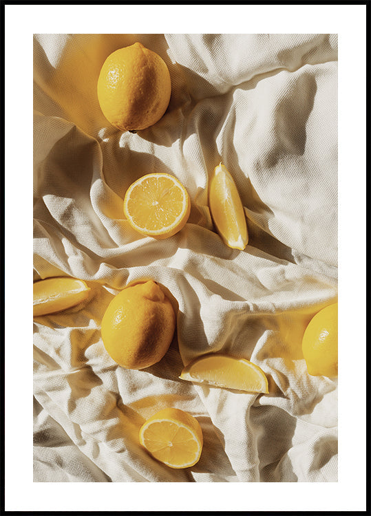 Vibrant Lemons on Textured Fabric Plakat - Posterbox.dk