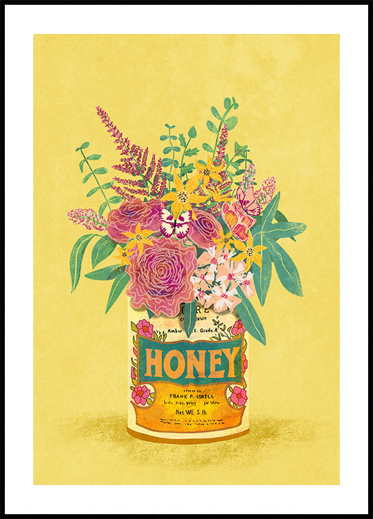 Blumen in einer Vintage-Honigdose