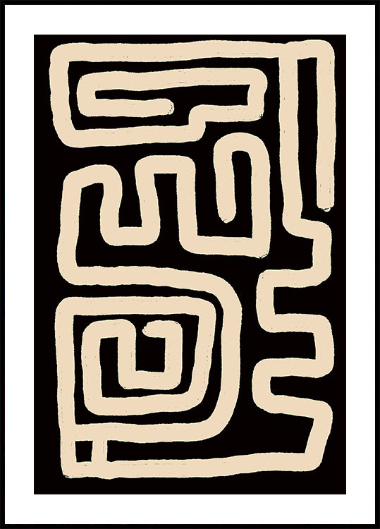 Beigefarbenes Labyrinth-Linien-Poster