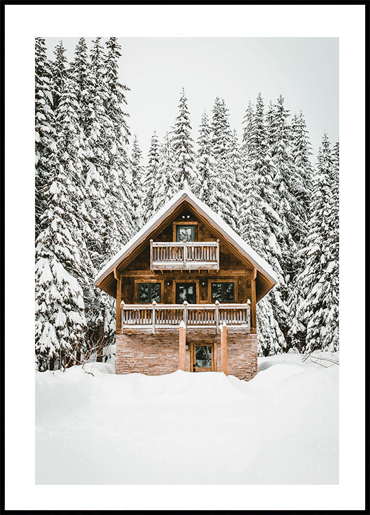 Cozy Wooden Cabin in Snowy Mountains Plakat - Posterbox.dk