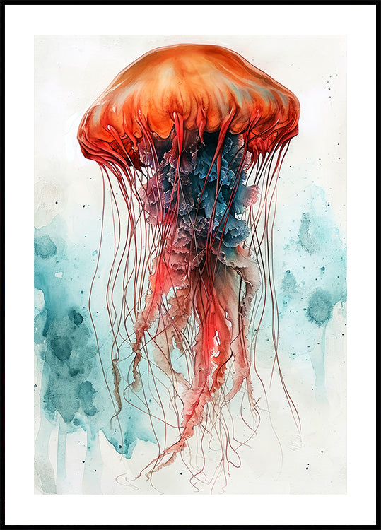 Tier-Aquarell-Kunst-Medusa-Meeresleben-Poster