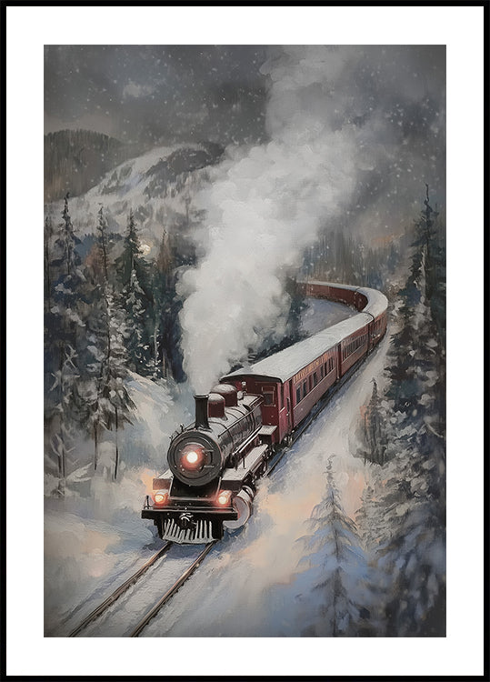 Schneefall-Dampfzug-Poster