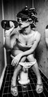 Girl Drinking on the Toilet - Artistic Satire Plakat - Posterbox.dk