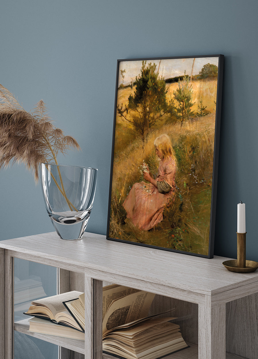 Girl Picking Flowers By Richard Bergh Plakat - Posterbox.dk