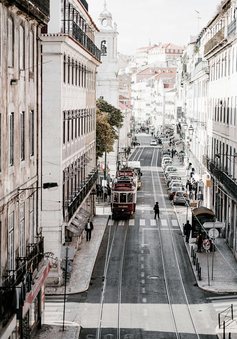 Lisbon Street With A Train Plakat - Posterbox.dk