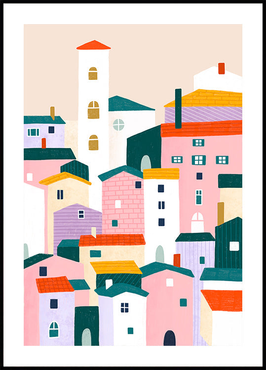 Colorful Village Scene - Posterbox