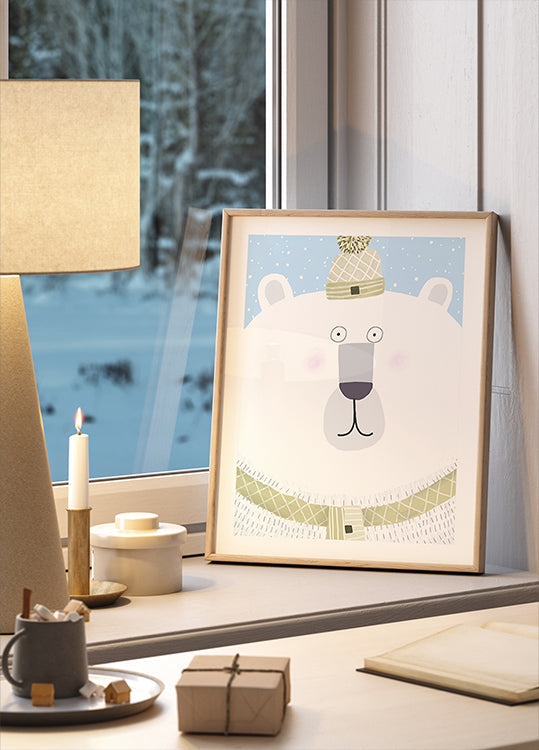 Polar Bear with Winter Hat and Scarf by Carla Daly Plakat - Posterbox