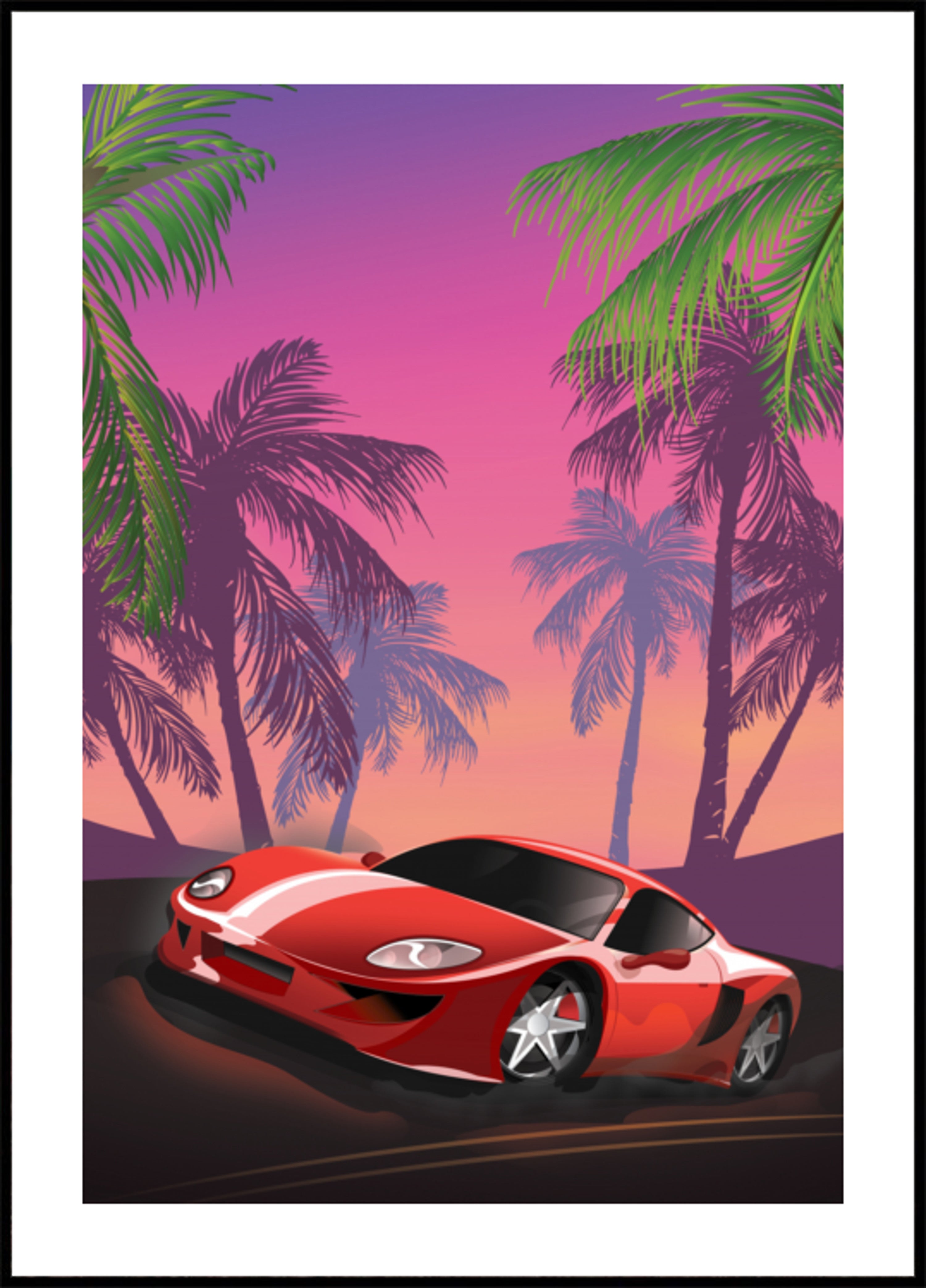 Roter Sportwagen-Sonnenuntergang