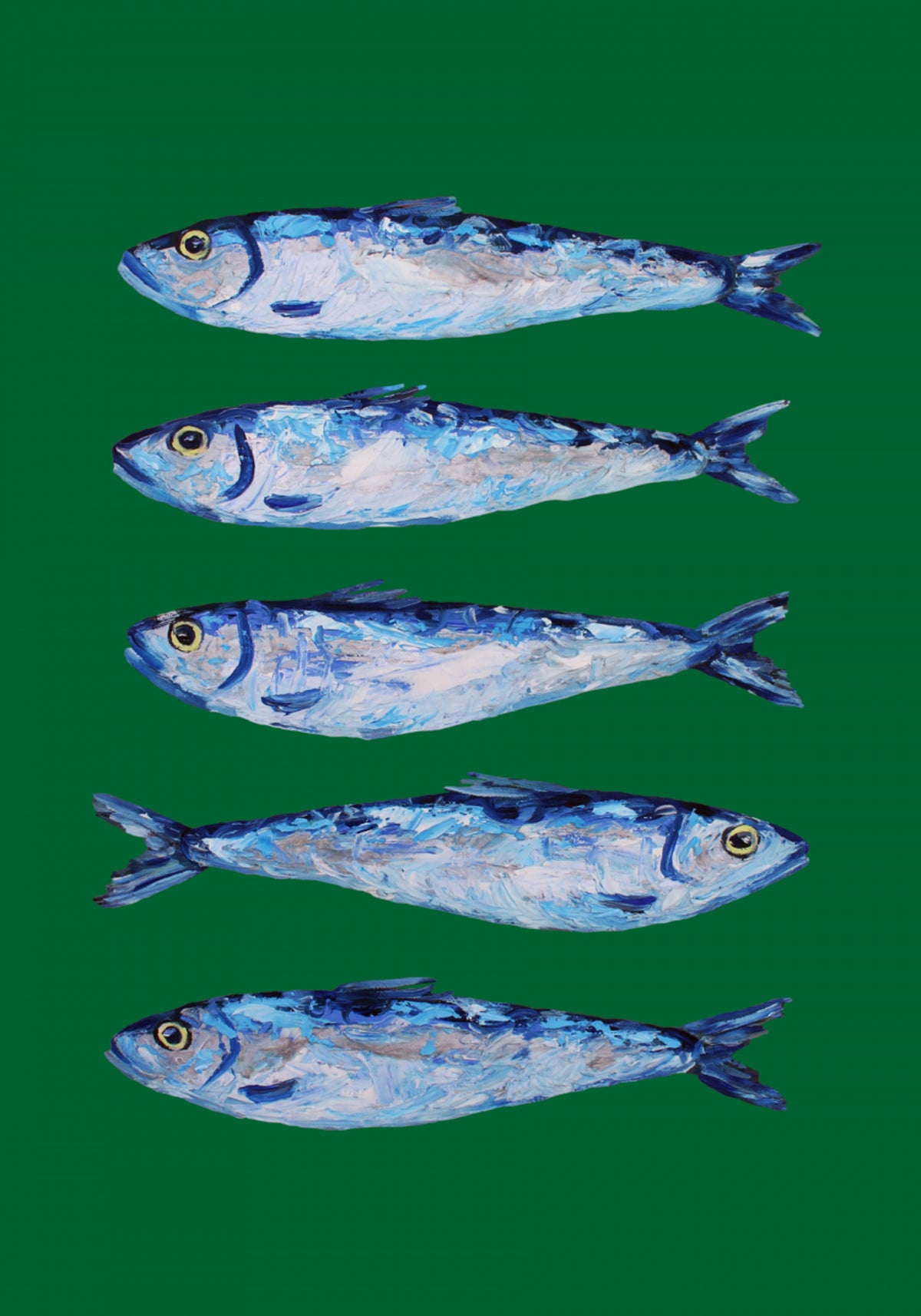 Fünf bemalte Sardinen
