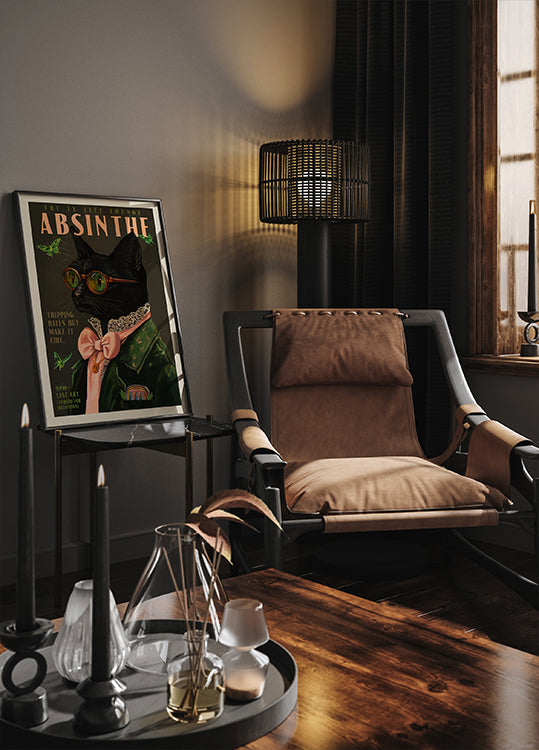 Chic Absinthe Cat Alcohol &amp; Cocktail Bar Art Plakat - Posterbox