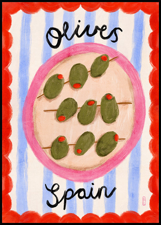A Plate of Olives From Spain Food Illustration (NEW) - Posterbox