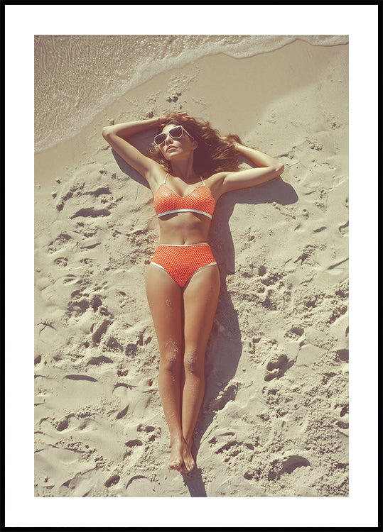 Retro Nostalgic Summer Girl Lying on Beach (NEW) - Posterbox