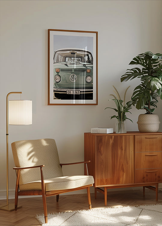 Klassisches Design in sanften Grüntönen. Auto-Poster