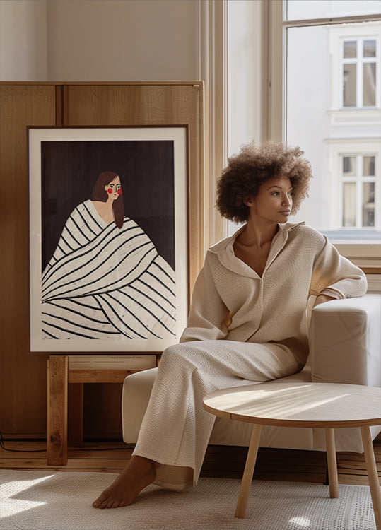 Die Frau mit den schwarz-weißen Streifen Poster