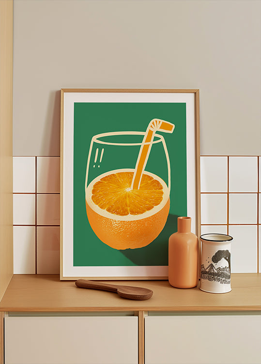Lebendiges orangefarbenes, raffiniert illustriertes Poster